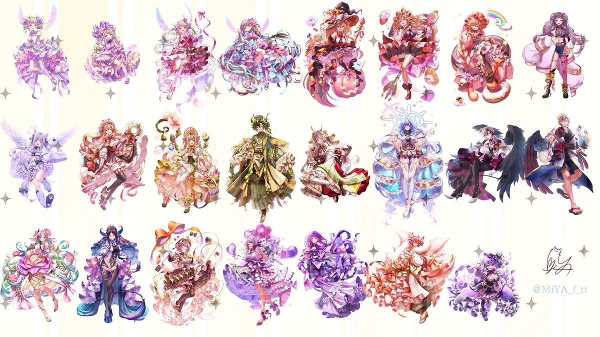 MiYA_f_tt's tweet photo. ご要望があったので、Vライバーさんのご依頼でお描きした公開済みの配信用立ち絵+グッズ用立ち絵をおおよそまとめてみました🫶
画像デカすぎて色々潰れまくるので4分割したわ♡意外と数があったわね☺️💕 https://t.co/tGWxaoTlm2