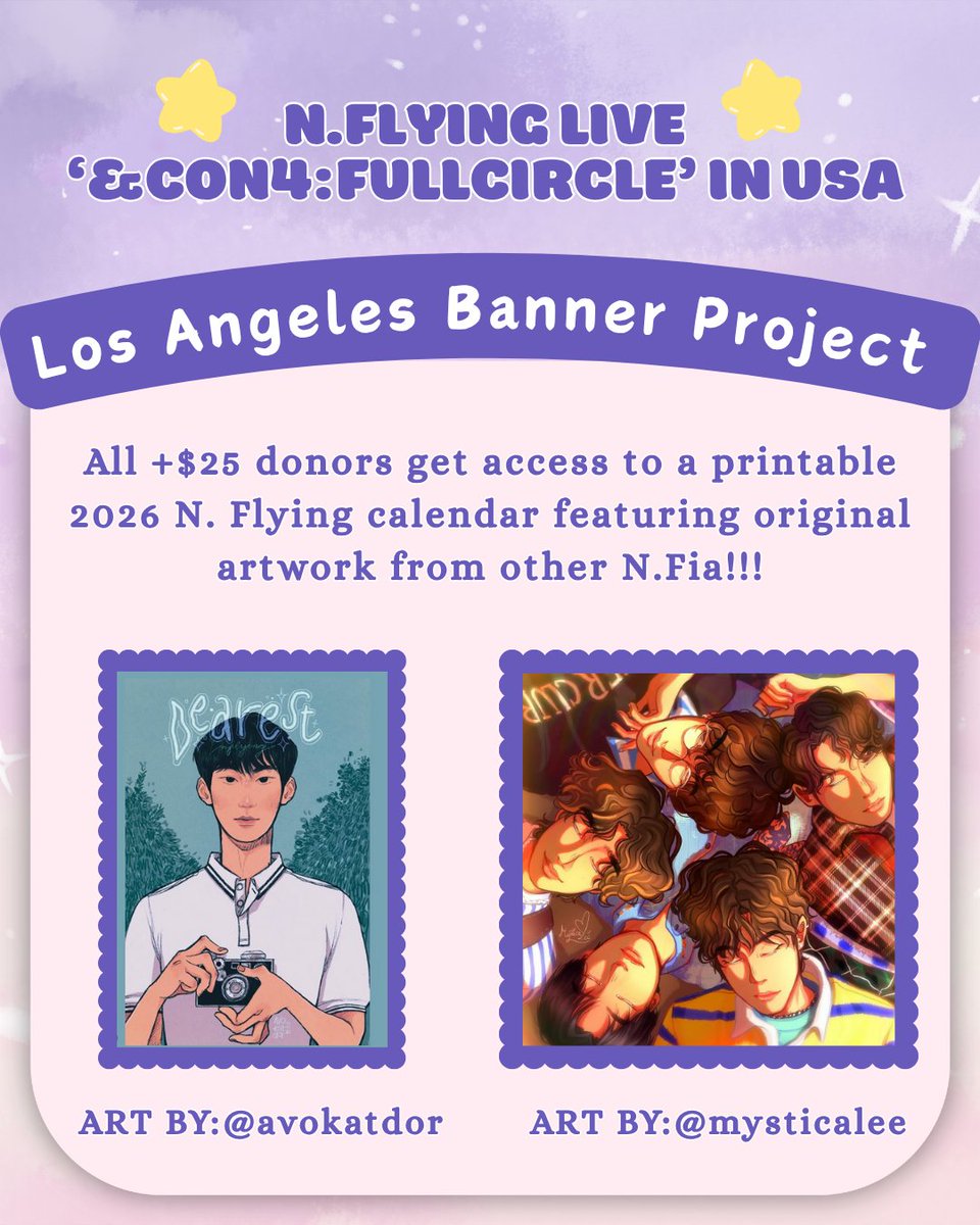 NFlyingLA's tweet image. N.Fia, let’s make LA unforgettable! 💜✨Donate &amp;amp; help us bring our fan project to lift to get exclusive fan goodies &amp;amp; a chance to win custom art! 🎁gofund.me/5255eb2c 

#NFlying #NFlying_LA #NFia #NFlyingFullCircle #엔플라잉 #KpopFanProject #KpopArt #엔피아
