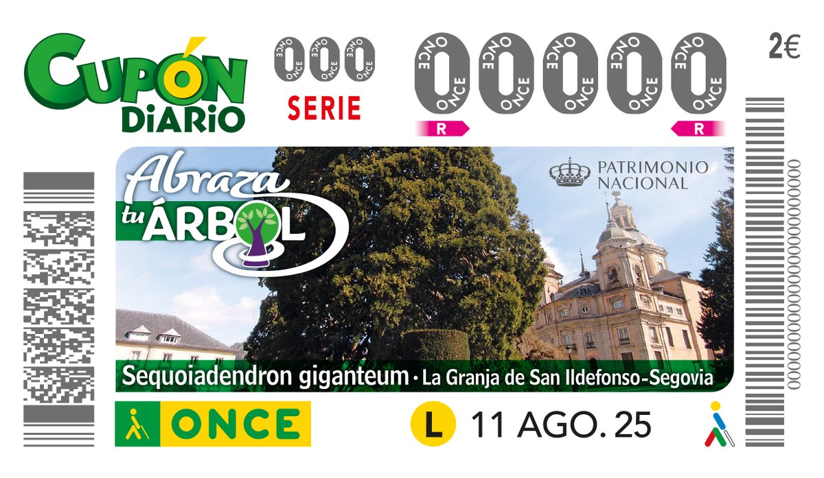 Hoy, el Real Sitio de La Granja de San Ildefonso protagoniza el cupón de la <a href="/ONCE_oficial/">ONCE</a> gracias a su secuoya gigante conocida como “La Reina” 🌳✨

Forma parte de la serie “Abraza tu árbol”, que destaca ejemplares singulares por su valor ambiental, histórico o simbólico🍃