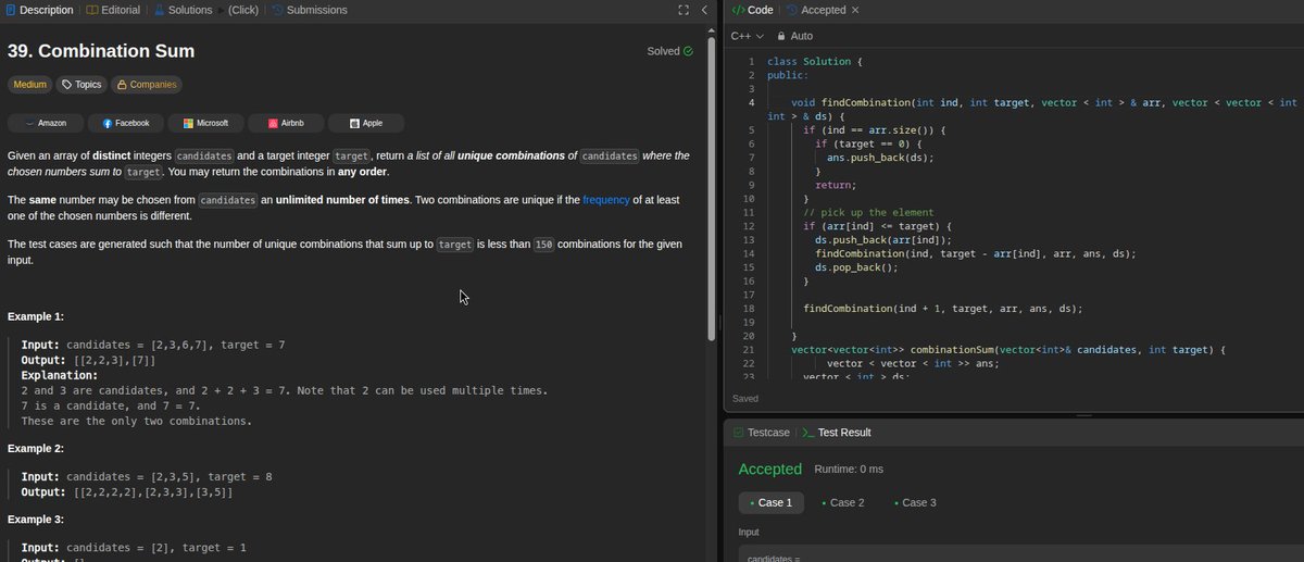 Divyansh (@coder_divyansh) on Twitter photo #Day9 of 30 in Dsa  
✅Combination sum 1 & 2  
✅after a lot of struggle backtracking ka code smajh aane laga #Day9 of 30 in Dsa  
✅Combination sum 1 & 2  
✅after a lot of struggle backtracking ka code smajh aane laga