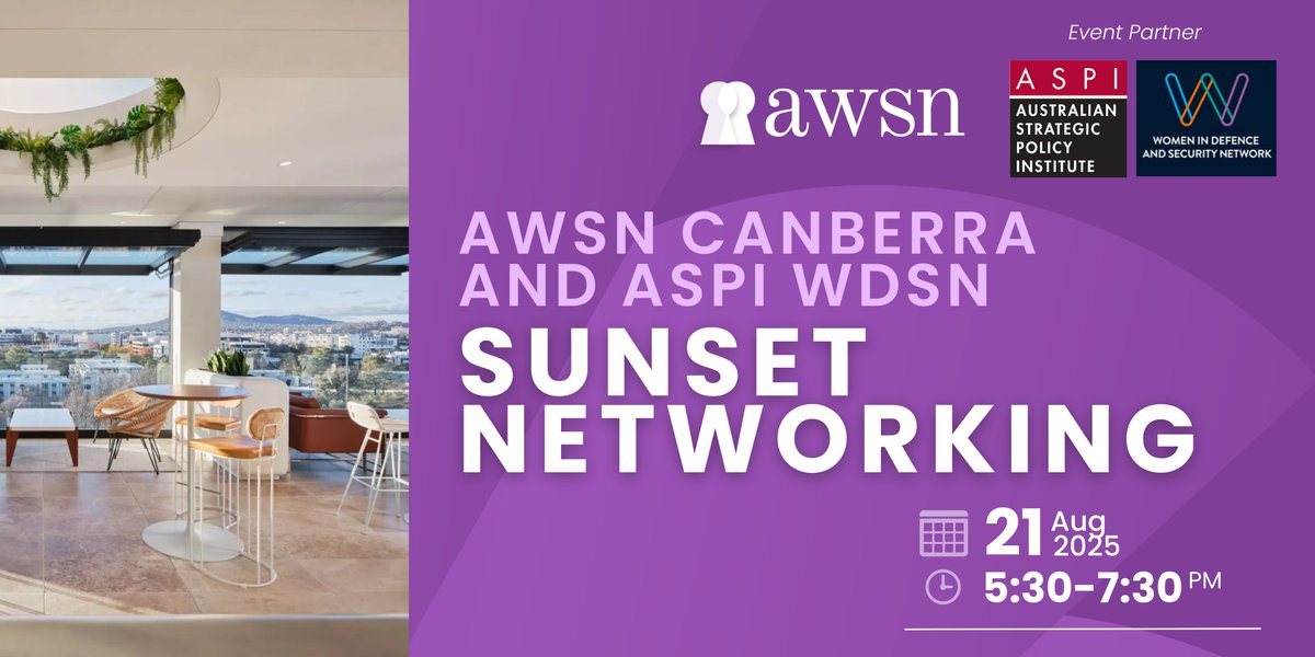 EVENT ALERT 📢

Join <a href="/ASPI_WDSN/">ASPI WDSN</a> and <a href="/awsn_au/">AusWomenInSecurity</a> next week for an evening of informal networking!

Want to expand your network, swap ideas and connect with like-minded peers? Don't miss it!

📅 Thu 21 Aug | 5:30–7:30pm📍 Ostani Bar🔗 Register: bit.ly/4m42CL2