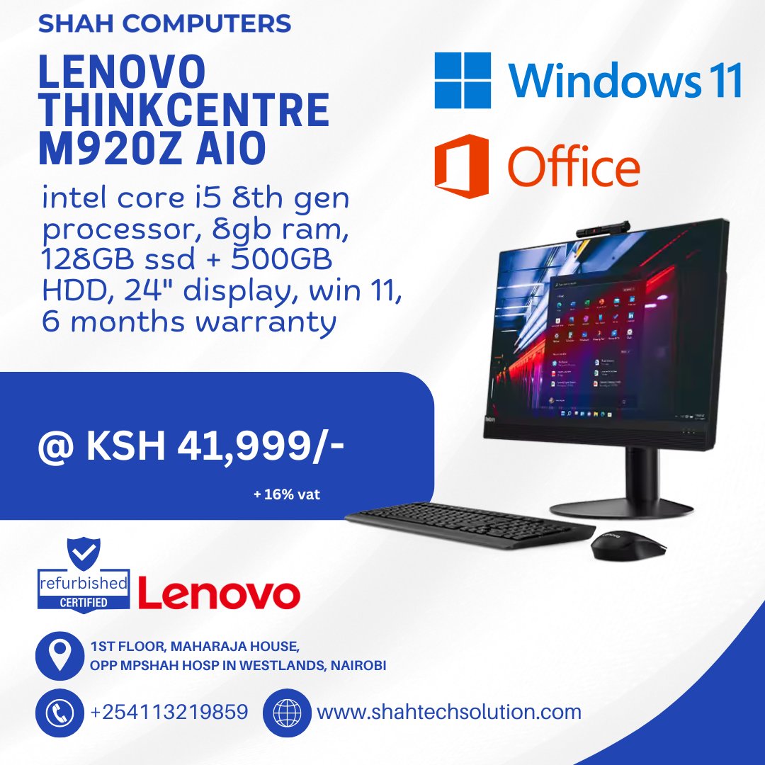 shahcomputers_'s tweet image. 💼 Power Up Your Desk with the Lenovo ThinkCentre M920z AIO 💼
Experience speed, style, and reliability in one compact machine:
✅ Intel Core i5 8th Gen – Built for performance
✅ 8GB RAM – Smooth multitasking every day
✅ 128GB SSD + 500GB HDD – Speed + storage in one
✅ 24”…