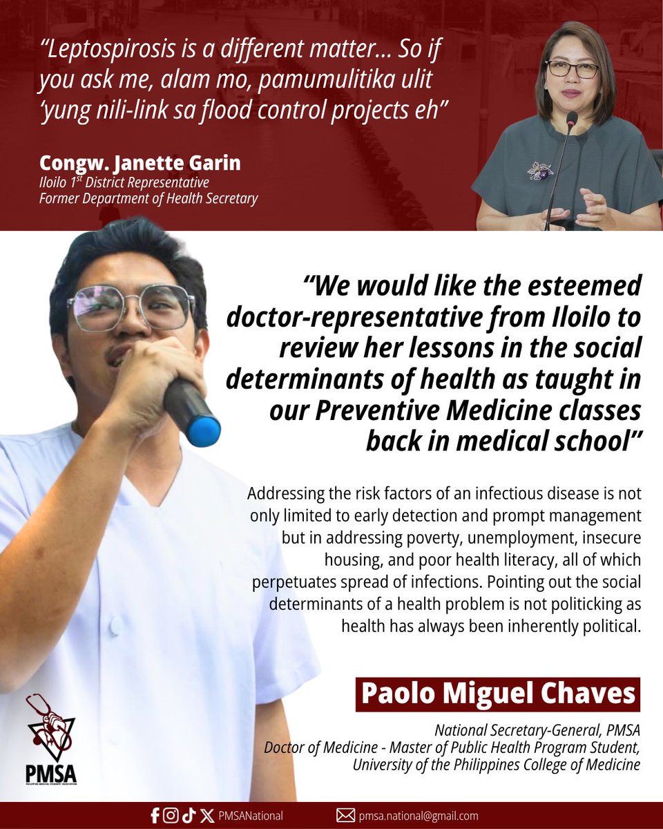 PMSANational's tweet photo. PRESS RELEASE
August 11, 2025

MEDICAL STUDENTS URGE FORMER DOH SECRETARY DR. GARIN: REVIEW YOUR PREVENTIVE MEDICINE AND SOCIAL DETERMINANTS OF HEALTH

Read full statement here: https://t.co/AJf470JTpr https://t.co/rRDv3nZpbw