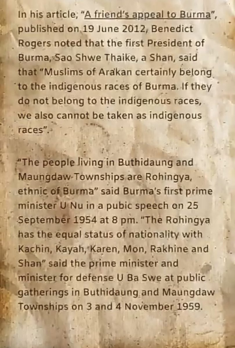 RohingyaAi's tweet photo. speech on 25 September 1954 at 8 pm. “The Rohingya has the equal status of nationality with Kachin, Kayah, Karen, Mon, Rakhine and Shan” said the prime minister and minister for defense U Ba Swe at public gatherings in Buthidaung and Maungdaw Townships on 3 and 4 November 1959. https://t.co/yqwNCl2XCy
