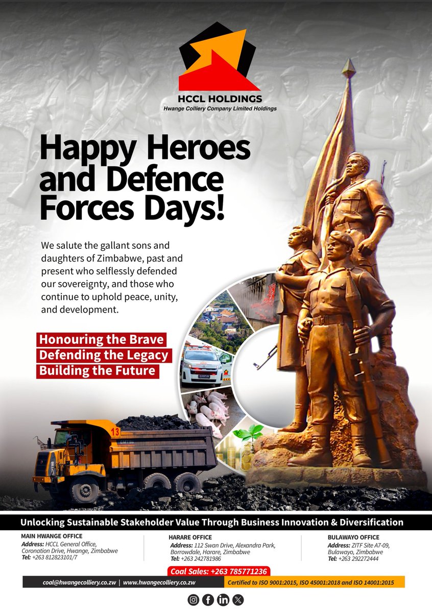 🇿🇼 Two Days. One Nation. Endless Gratitude.

Saluting Zimbabwe’s Heroes &amp; Defenders this Heroes and Defence Forces Days.  ✨

#HwangeCoal