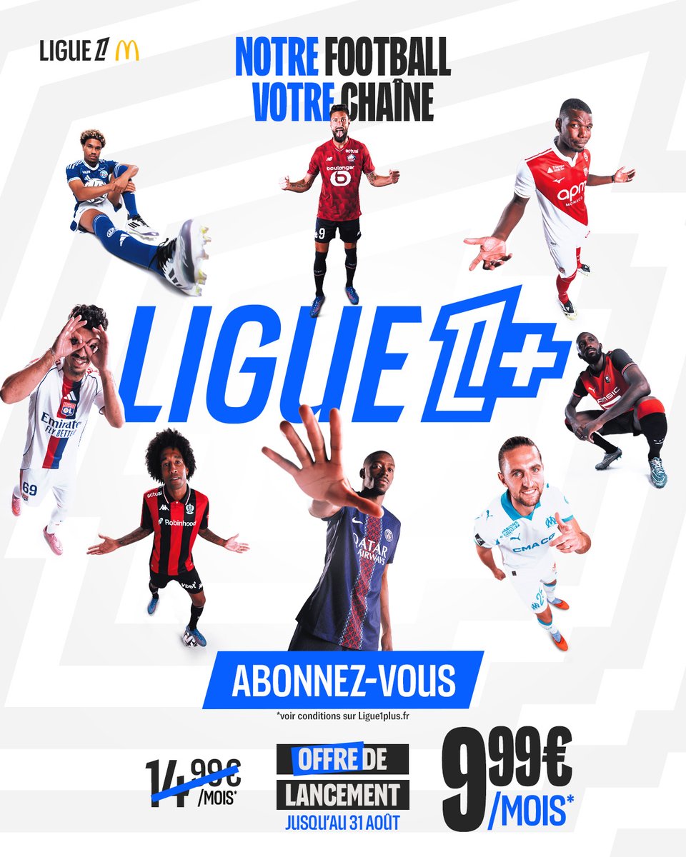 L1+ (@ligue1plus) on Twitter photo 1̶4̶,̶9̶9̶ ❌
9,99 ✅
Qui dit nouvelle saison exceptionnelle, dit offre exceptionnelle 😍
Pour s'abonner à la nouvelle chaîne de la <a href="/Ligue1/">Ligue 1 McDonald's</a> McDonald’s, c'est par ici ➡️ ligue1plus.fr 1̶4̶,̶9̶9̶ ❌
9,99 ✅
Qui dit nouvelle saison exceptionnelle, dit offre exceptionnelle 😍
Pour s'abonner à la nouvelle chaîne de la <a href="/Ligue1/">Ligue 1 McDonald's</a> McDonald’s, c'est par ici ➡️ ligue1plus.fr