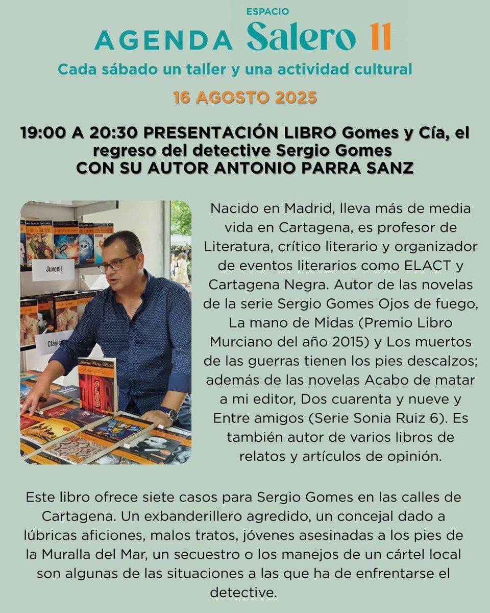 Espacio Salero 11 se está convirtiendo en un referente cultural de Cabo de Palos. Este sábado 16 os invito a conocerlo y a acompañarnos para hablar de Gomes y Cía, de <a href="/MAREditor/">MAREditor</a>, junto a Francisco Marín <a href="/framarpe/">Francisco Marín. </a>