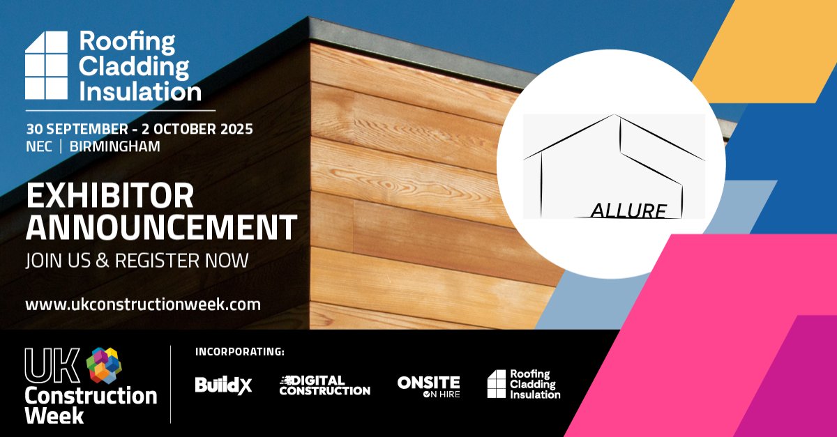 UK_CW's tweet image. We’re pleased to announce that Allure Rooftiles is joining the UK Construction Week 2025 Birmingham line-up, taking place 30 September – 2 October at the NEC!
Get your free ticket: zurl.co/fmjkk
#SustainableBuilding #GreenConstruction #RoofingSolutions