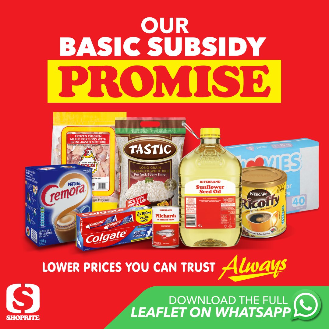 Shoprite_SA's tweet photo. Shop more basics for less with our Low Price Promise! 🤝❤️ Valid until 24 August 2025. Click to view deals: https://t.co/0kLAe3MEdd #ShopritePromise #BasicFoodSubsidy https://t.co/qxSBQInPb1