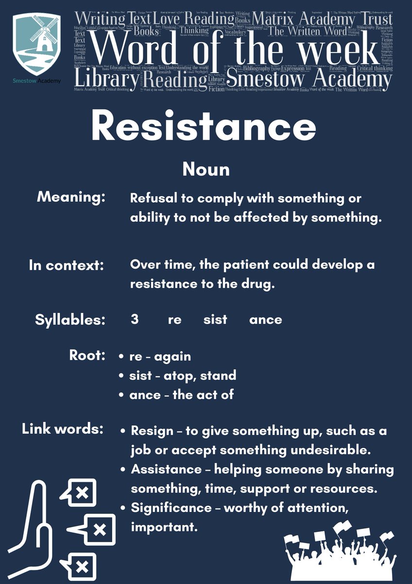 Resistance
Don’t ‘resist’ the desire to go outside and read a book in the sunshine.
#SmestowAcademyLibrary #WordOfTheWeek