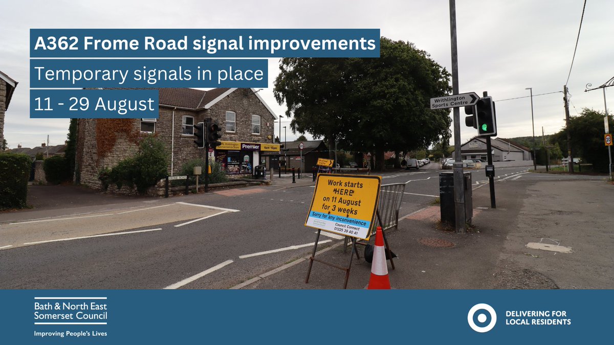 We're making improvements to this signalised crossing in Frome Road, Radstock.

🗓️ 11 to 29 Aug
🚦Temporary multi-way signals in place
⛔ Old Road closed to westbound traffic 

View on one.network: one.network/?GB144696156