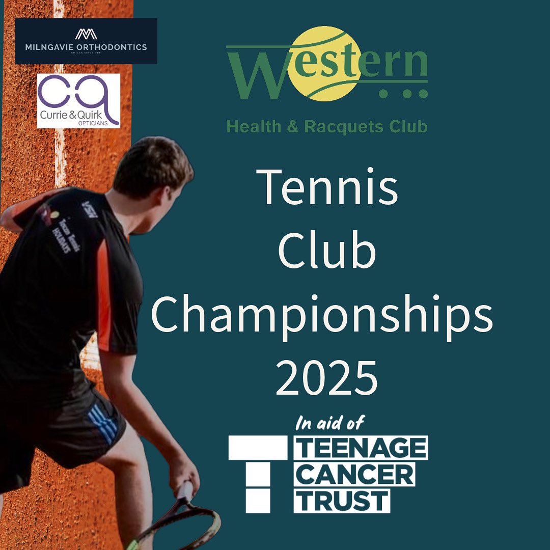 Our Senior club champs in aid of @teenage_cancer will conclude on Sat 16th Aug, finals starting at 11am.  Full details of the matches will be sent out on Thurs this week. A huge thanks to Milngavie Orthodontics &amp;  Currie &amp; Quirk Opticians for supporting this year’s competition.