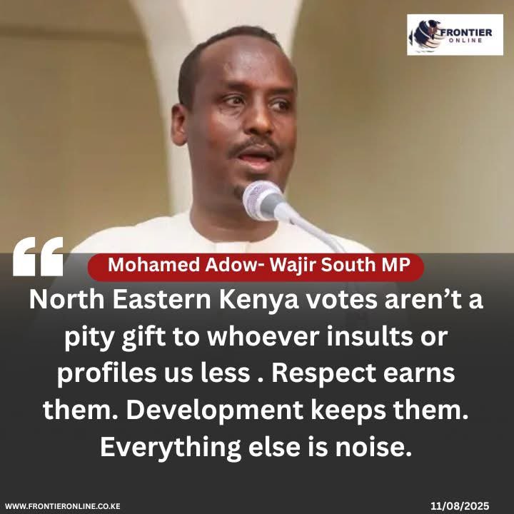 Wajir South MP <a href="/Moadow/">Hon. Mohammed Adow</a> has emphasized that votes from North Eastern Kenya should not be taken for granted or viewed as political charity.

He stated that respect and tangible development are the key to earning and retaining support from the region, dismissing all else as mere