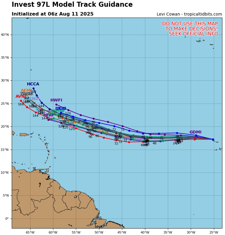 #97L looks like a TC now, giving the idea that recent ASCAT pass found a well defined low level center. It should be noted that recent runs from the models have been shifting south due to the uncertainty of the ridge. However good news is still away from land, but best to monitor