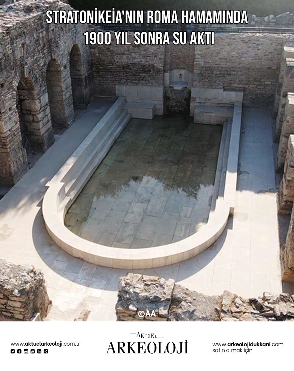 Muğla'nın Yatağan ilçesindeki Stratonikeia Antik Kenti'nde bulunan Roma hamamında yürütülen kazı ve restorasyon çalışmalarının tamamlanmasının ardından 1900 yıl aradan sonra havuza su akıtıldı…

<a href="/_Stratonikeia_/">Stratonikeia ve Lagina Kazısı</a> 

Detaylı bilgi için linke tıklayınız ⬇️

aktuelarkeoloji.com.tr/kategori/aktue…