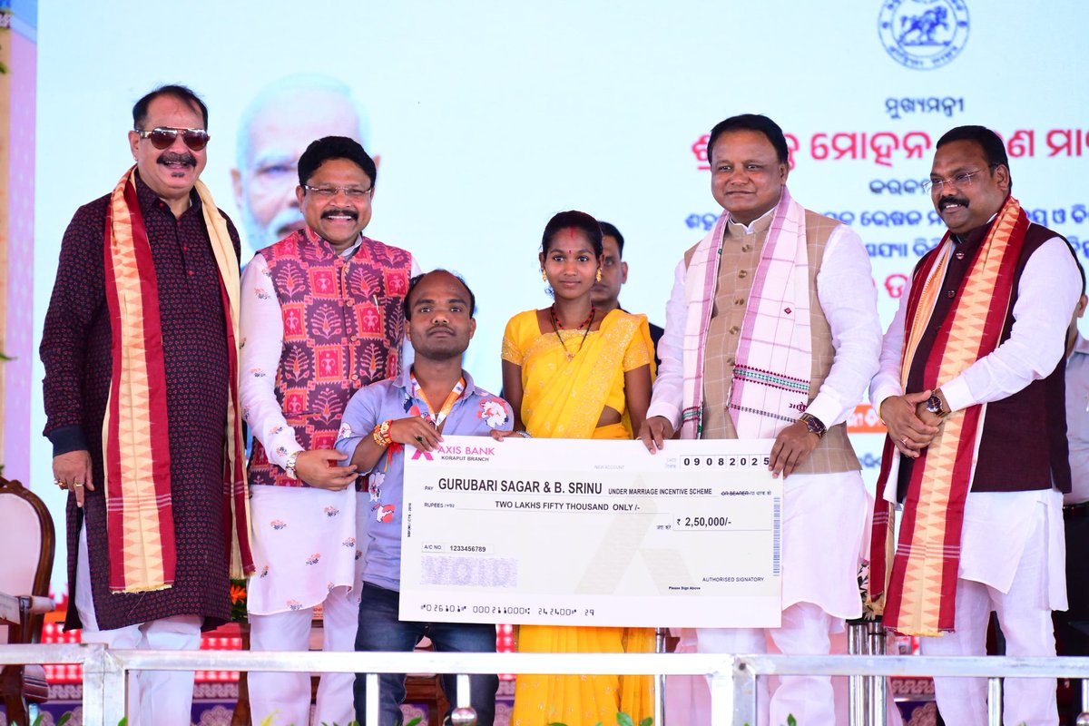 SSEPD (@ssepd2) on Twitter photo Hon’ble Chief Minister presented ₹2,50,000 each as marriage incentive to two couples at Koraput in the presence of Ministers and MLAs. #SSEPD #Odisha #PwD #Inclusion #Empowerment #SocialJustice #Equality <a href="/CMO_Odisha/">CMO Odisha</a> Hon’ble Chief Minister presented ₹2,50,000 each as marriage incentive to two couples at Koraput in the presence of Ministers and MLAs. #SSEPD #Odisha #PwD #Inclusion #Empowerment #SocialJustice #Equality <a href="/CMO_Odisha/">CMO Odisha</a>