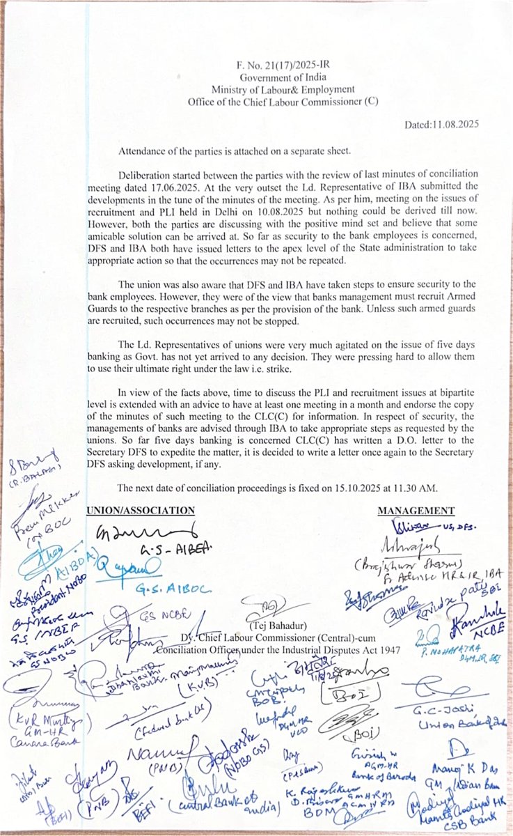One thing is very clear <a href="/DFS_India/">DFS</a> <a href="/FinMinIndia/">Ministry of Finance</a> <a href="/PMOIndia/">PMO India</a> are taking banking sector &amp; unions for granted.

5DaysBanking is not going to implement.
Such a shame that unions still doing these meetings.

STRIKE IS ONLY SOLUTION.

<a href="/aiboc_in/">All India Bank Officers' Confederation (AIBOC)</a> or UFBU should give strike call.