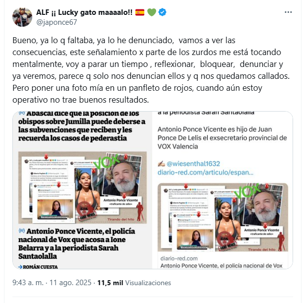 📢 ¡Difunde!🚔Declaraciones del policía tras quitarle la capucha: "... este señalamiento x parte de los zurdos me está tocando mentalmente, voy a parar un tiempo, reflexionar,  bloquear, denunciar y ya veremos..."
Hay que ser muy sinvergüenza para llorar de esta manera, después