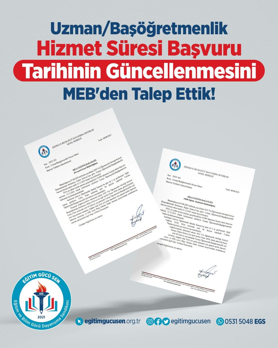 07.08.2025 tarihinde yayınlanan 2025 Yılı Öğretmenlik Mesleği Kariyer Basamaklarında İlerlemeye İlişkin Kılavuz’da, Uzman Öğretmenlik/Başöğretmenlik başvuru hizmet süresi tarihi 31.12.2025 olarak belirlenmiştir.

Bu durum, 2016 yılı Şubat ayında atanan 30.000 öğretmenin Uzman