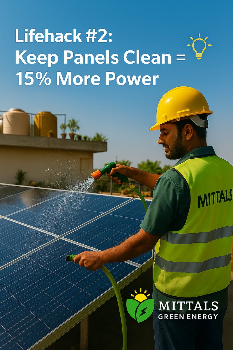 mittalsgreen's tweet image. 3 zero-cost solar habits = free extra units every month:
⚡ Set usage alerts
🧽 Clean panels
✂️ Trim shade
Small changes. Big savings. 🌞
#SolarSavings #MittalsGreenEnergy #CleanEnergyTips