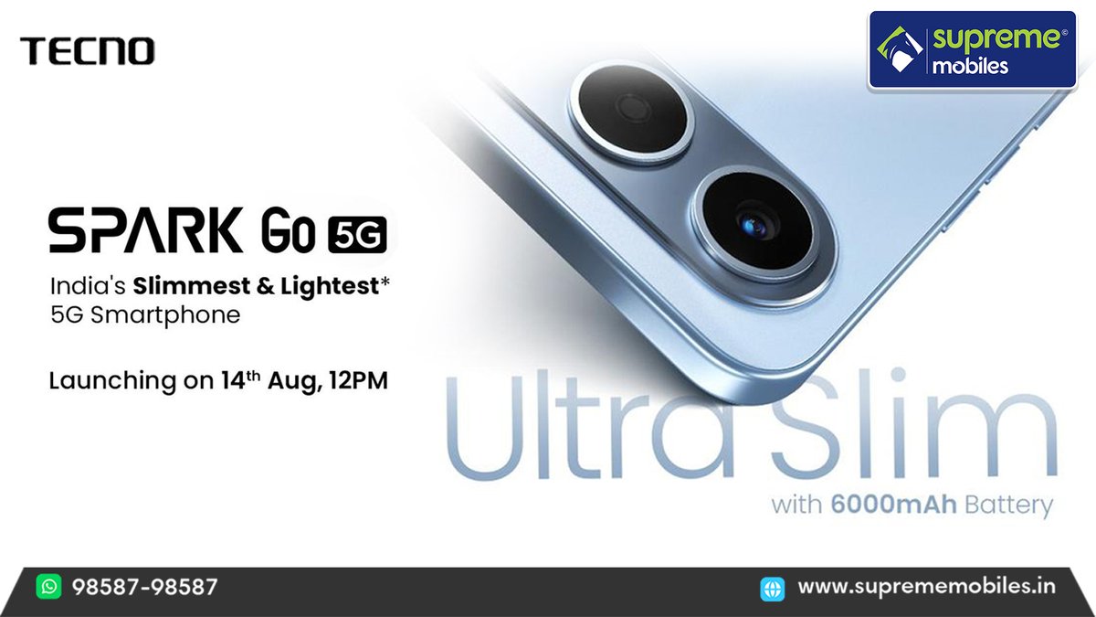 SupremeMobiles's tweet image. Spark G0 5G

Launching On 14th Aug-12Pm

Shop Now @suprememobiles

For Details : 98587-98587
Order Now : suprememobiles.in

#suprememobiles #Sparkgo #spark #tecno #newlaunch #comingsoon #5g #onlineshoppingindia #onlinesale