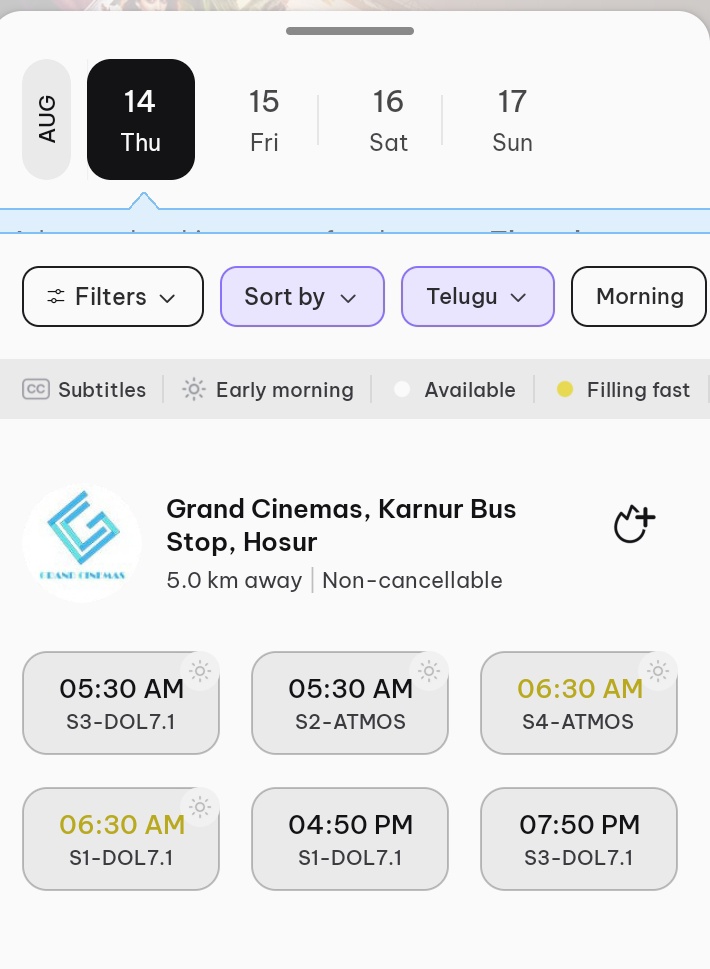 trivikramraj143's tweet photo. Hosur,TN 6:30am 2 shows almost fulls 2 extra 5:30am shows added bookings 👌👌
#War2
#War2Bookings https://t.co/OGgREnosiD