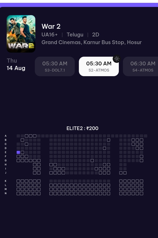 trivikramraj143's tweet photo. Hosur,TN 6:30am 2 shows almost fulls 2 extra 5:30am shows added bookings 👌👌
#War2
#War2Bookings https://t.co/OGgREnosiD