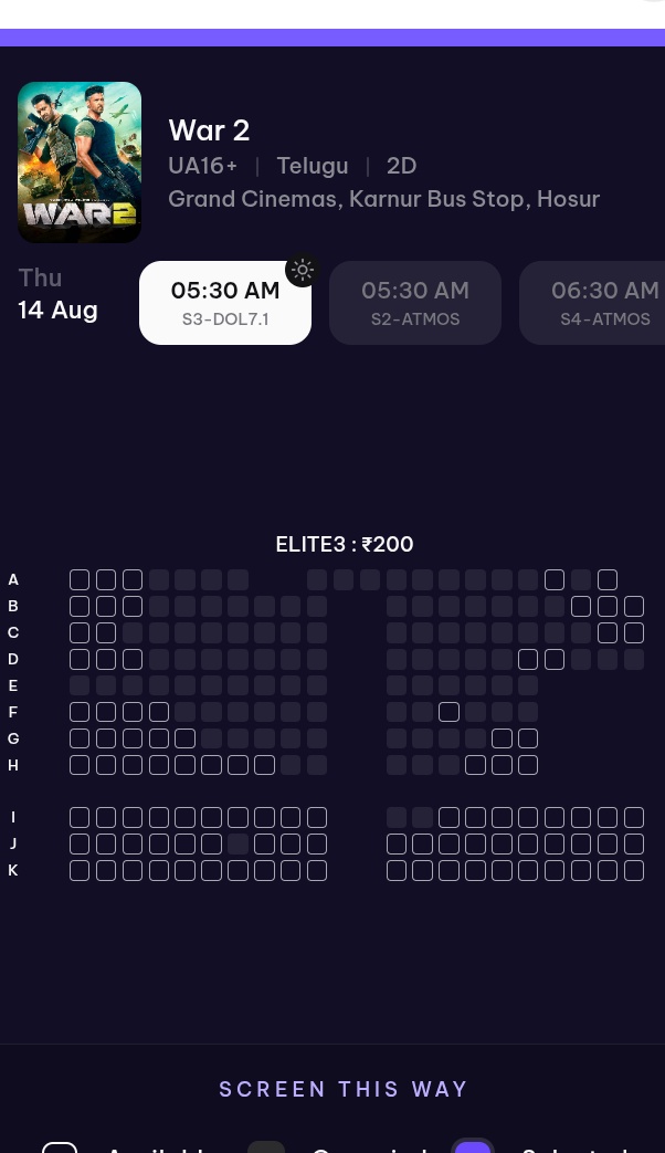trivikramraj143's tweet photo. Hosur,TN 6:30am 2 shows almost fulls 2 extra 5:30am shows added bookings 👌👌
#War2
#War2Bookings https://t.co/OGgREnosiD