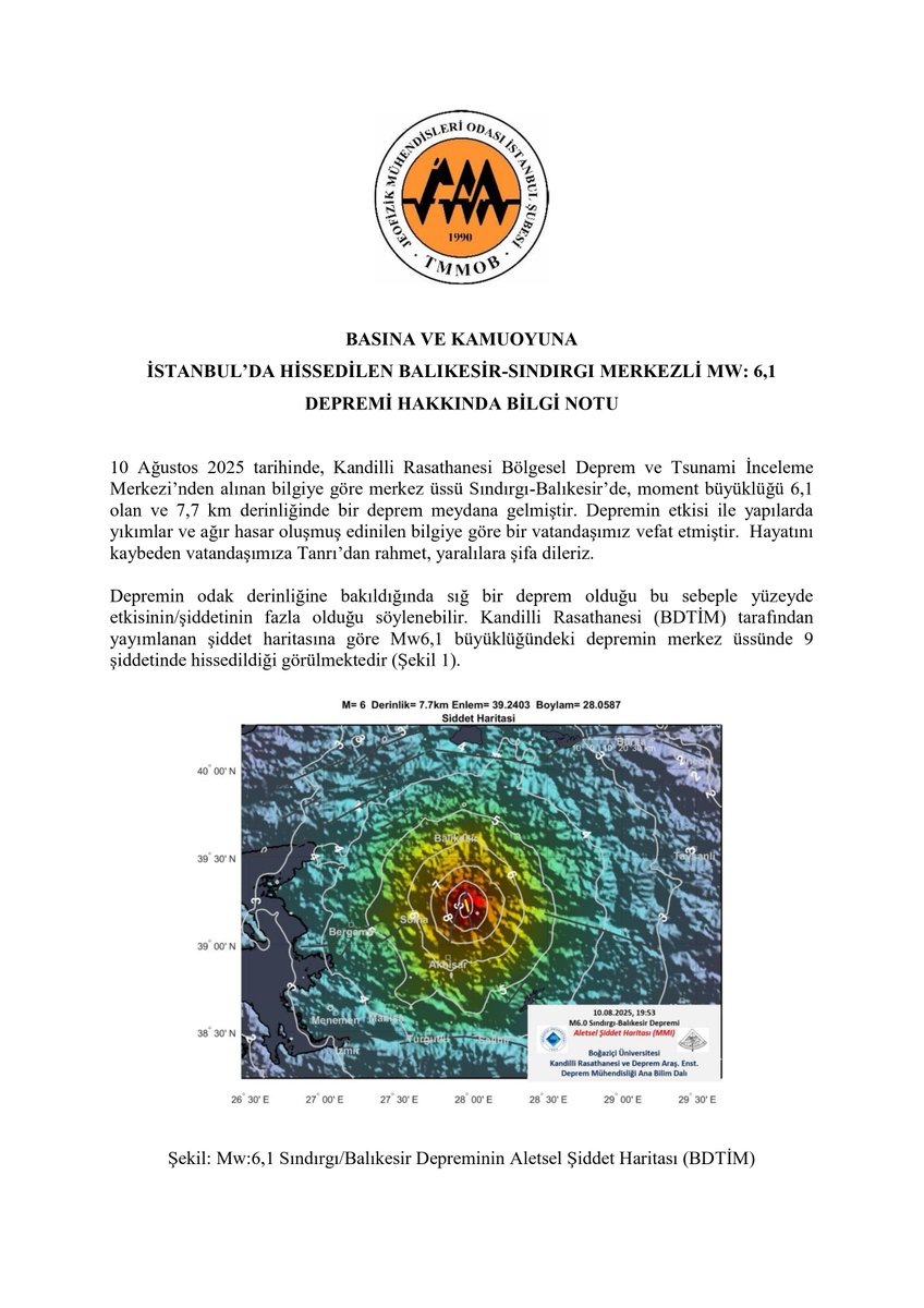 Jfmoistanbul's tweet photo. İSTANBUL’DA HİSSEDİLEN BALIKESİR SINDIRGI MERKEZLİ MW: 6,1 DEPREMİ HAKKINDA BİLGİ NOTU https://t.co/lSvMJUEEJ5