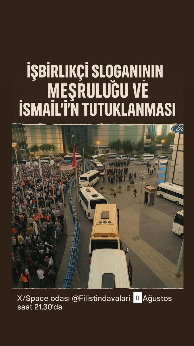 İktidar, aylardır direniş sloganlarını suç sayarak toplumu sindirmeye çalışıyor. “İşbirlikçi” demek suç değil; ama bu sözü söyleyen herkes baskı ve tutuklama tehdidiyle karşı karşıya.

Bu politikanın son hedefi, İDEF fuarında gözaltına alınıp tutuklanan İsmail oldu.

11 Ağustos