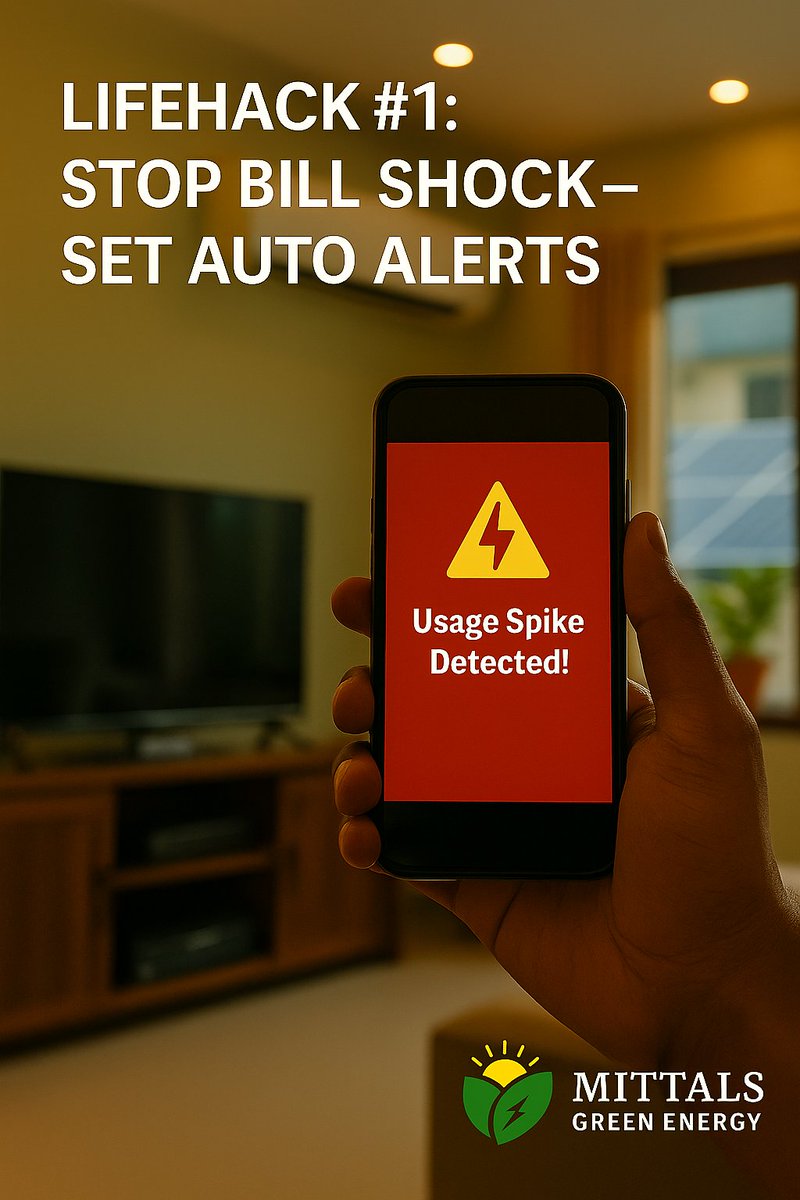 mittalsgreen's tweet image. 3 zero-cost solar habits = free extra units every month:
⚡ Set usage alerts
🧽 Clean panels
✂️ Trim shade
Small changes. Big savings. 🌞
#SolarSavings #MittalsGreenEnergy #CleanEnergyTips