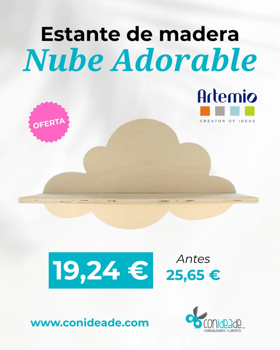 conideade's tweet photo. Aprovecha y decora este estante de madera con forma de #nube para tus decoraciones infantiles ❤
.
Puedes ver los colores aquí 👉 https://t.co/8cQPCJwSEw
.
#conideade #tiendademanualidades #diy #handmade #creatividad #decoracióninfantil #estanterías https://t.co/d5eL16285y