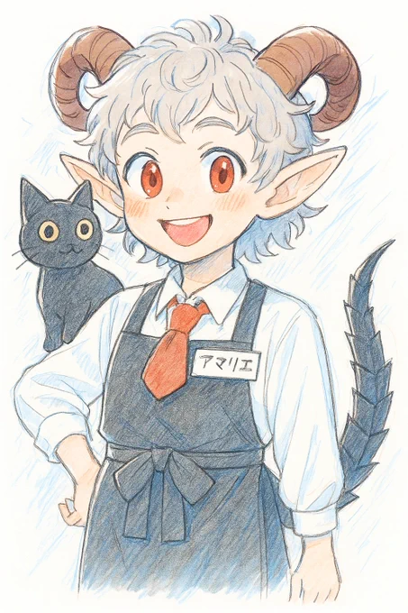友人から送られてきた面白いイラスト。 今連載中の小説「元魔王、ポーション売ります!」の全ストーリーを生成AIに入れて主人公の魔王を描いたらどうなるか試したら、こんなイラストが出てきたそうな 主人公の設定は「ボサボサ癖毛の天パー、美少女というより愛嬌のある可愛さ」 生成AIすげぇな…