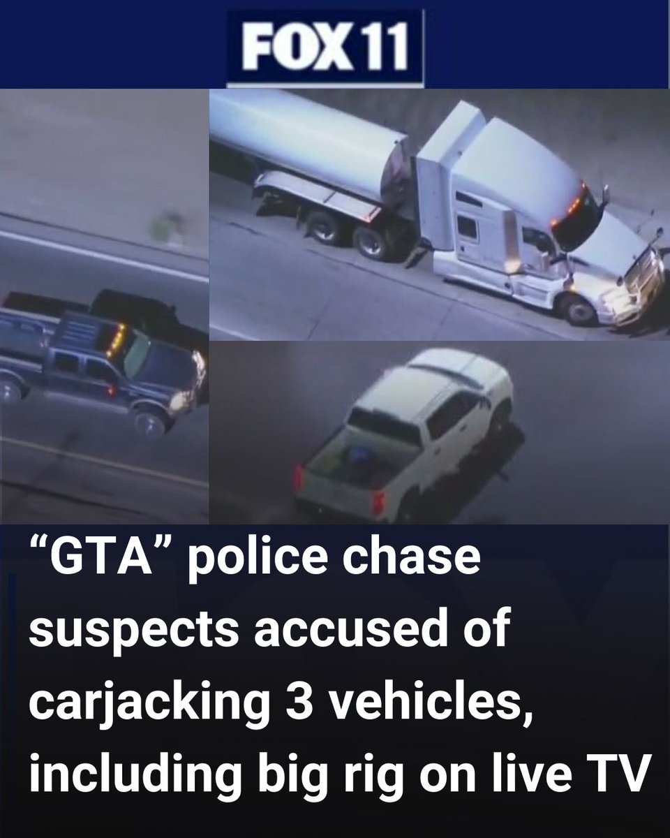 Police chase suspects accused of carjacking at least 3 different vehicles, including a big rig on live TV in #LosAngeles County foxla.com/news/police-ch…