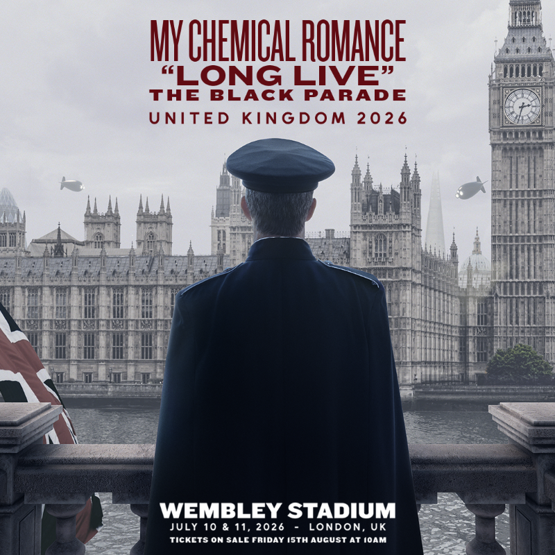 wembleystadium's tweet photo. My Chemical Romance are bringing the "Long Live" The Black Parade Tour to Wembley Stadium for TWO huge nights in 2026 🖤

Tickets on sale this Friday at 10am. Click below for more details ⬇️