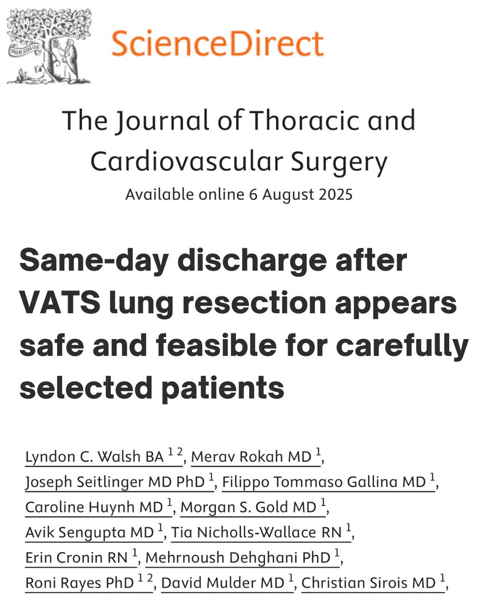 The VALUE Trial team shows that same-day discharge after VATS lung resection can be done safely for carefully selected patients.

Strong work from <a href="/DoctorJSpicer/">Jonathan Spicer MD PhD</a>, <a href="/MThoracics/">McGillThoracic</a>, <a href="/LyndonCWalsh/">Lyndon Walsh</a>, <a href="/filippog92/">Filippo Gallina</a> &amp; <a href="/MeravRokah/">Merav Rokah</a> 👏.

In LuCE’s 5th Report, 6 in 10 people said family life was