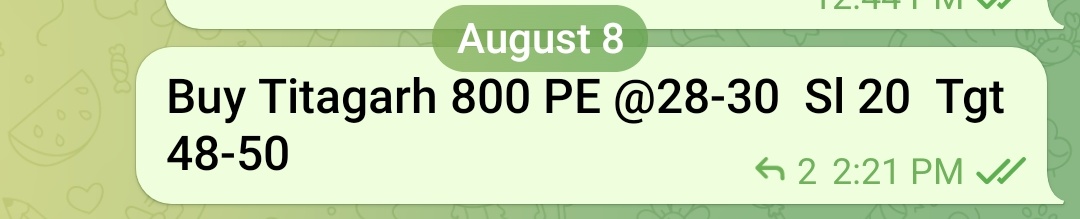 ProfitsRoute's tweet photo. 28 to 59.20 
#Titagarh 800 PE 
#money doubled 2x 

#StockMarket #optionsmastery 
#OptionsTrading #TradingSignals 

Join free telegram 👇 
https://t.co/ZuuY9eIOWr https://t.co/M7mnLUmKxV