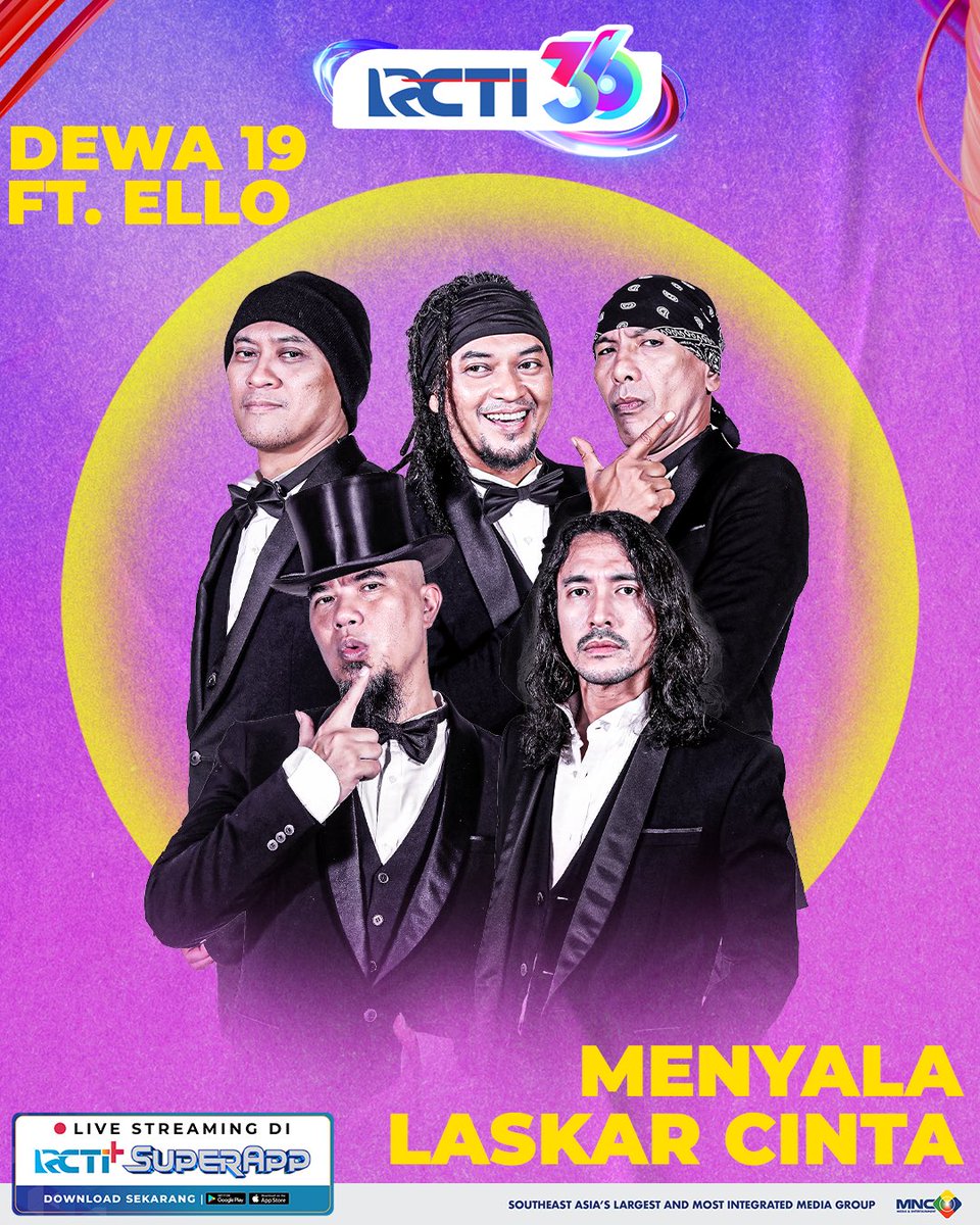 DEWA19 ft Ello, wowwwwww bayangin akan se-MENYALA LASKAR CINTA apa nanti di atas panggung megah🫶

SEGERA di RCTI
Info selengkapnya kamu bisa ceki-ceki di instagramnya @officialrcti yaa🫶🏻

#RCTI36LaskarCintaDewa19ftEllo  #RCTI36SelebrasiSpektakuler