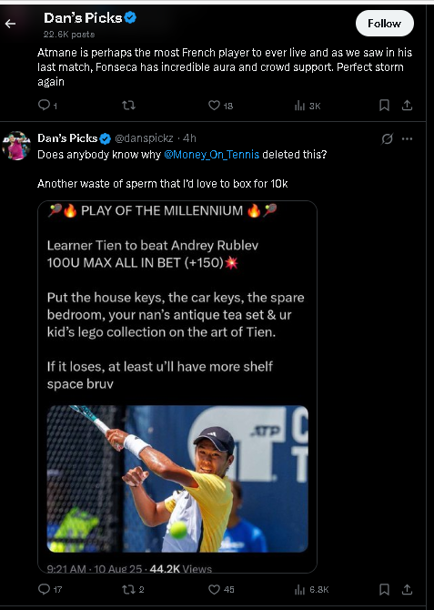mh66619's tweet photo. @Money_On_Tennis 

Hello, I'd like to subscribe to your plays of the Millenium. Friends tell me they are bulletproof

C:\Users\User\Desktop\2025-08-11 00_14_28-THISGUYSUCKS.png https://t.co/7zTgwnasde