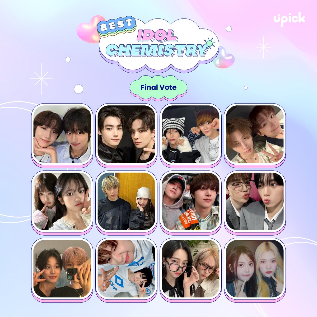 UPICK_twt's tweet photo. BEST Chemistry OPEN

#JANGYONGHOON #JEONGSEMIN
#HEESEUNG #SUNGHOON
#EUNSEOK #WONBIN
#TAESAN #WOONHAK
#ANYUJIN #JANGWONYOUNG
#YOUNGSEO #WOOCHAN
#EJ #YUMA
#ZHANGHAO #HANYUJIN
#SION #RIKU
#HAN #JL
#KARINA #WINTER
#CARMEN #JUUN

🗓️~8/26 3PM KST
🔗https://t.co/MXA7P6WsFr https://t.co/KZHmtGVSJH