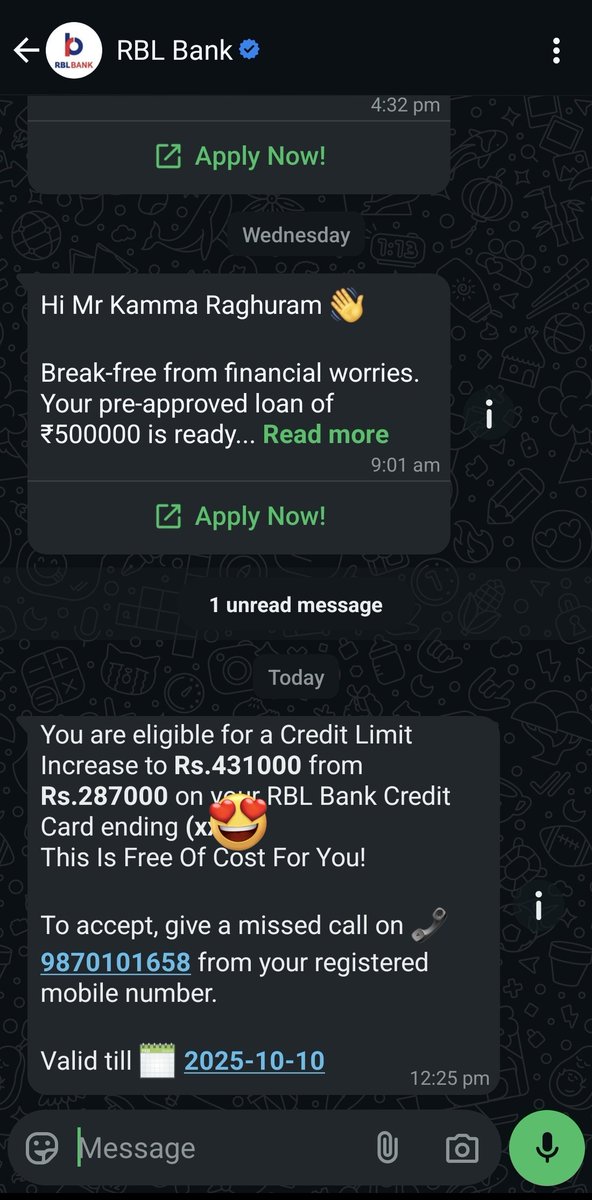 KammaRaghuram's tweet photo. 🚀💳 RBL Bank is rolling out Credit Limit Enhancement offers! 📈
📲 Check your app notifications & grab it instantly.
✅ I increased my limit straight from the app notification in seconds ⏱️
Do comment if you receive any.. 🎉🔥👇👐
#RBLBank
#CreditCards
#LimitIncrease
#ccgeeks https://t.co/WUiQsCKcRO