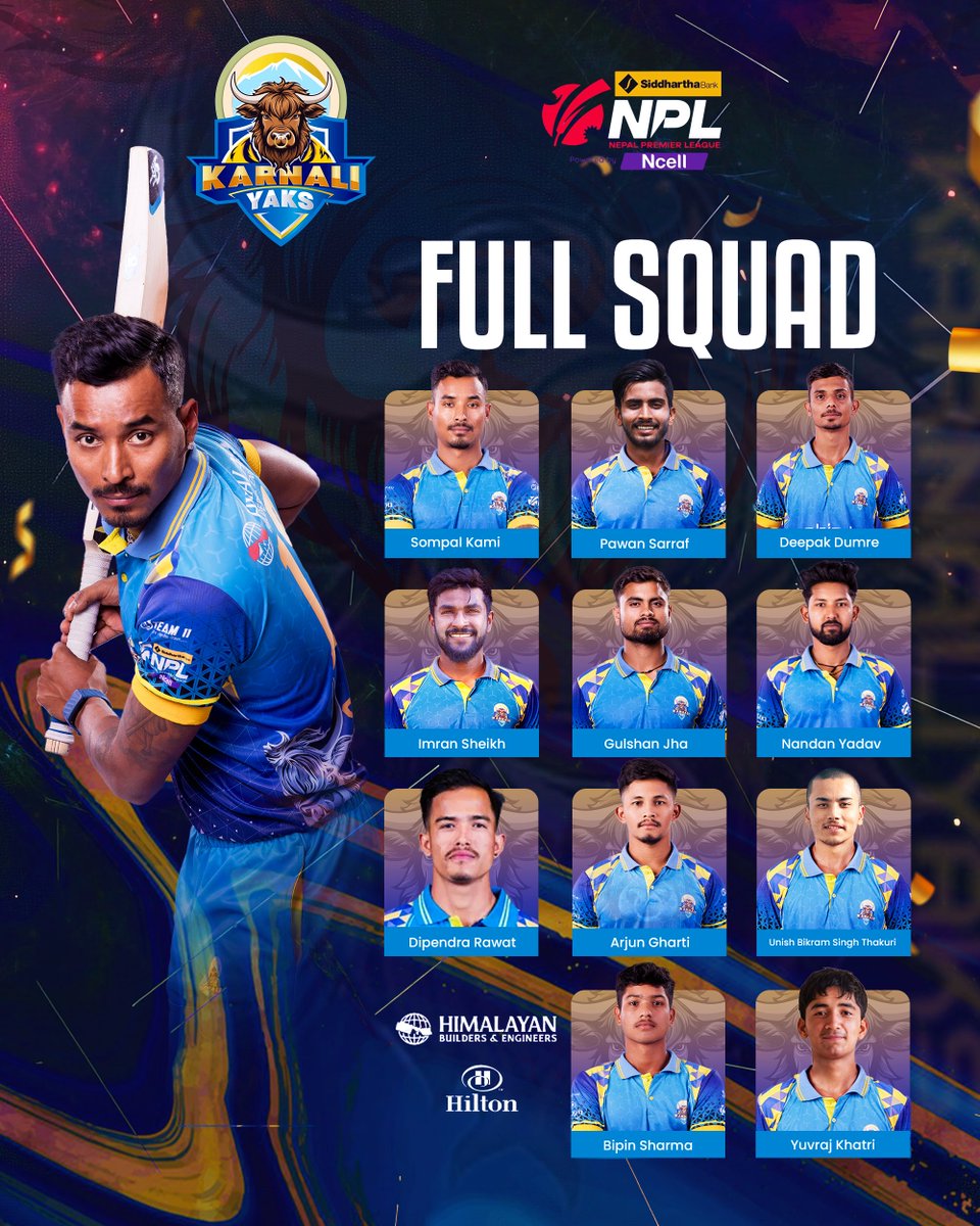 Karnali Yaks are ready to roar! 

With passion, power, and pride, we’re stepping onto the field to give our best in the NPL. Let’s make history together! 🏏

#YakAttack #karnaliyaks #SBLNPL #NepalCricket #NPL2025 #team #hiltonkathmandu