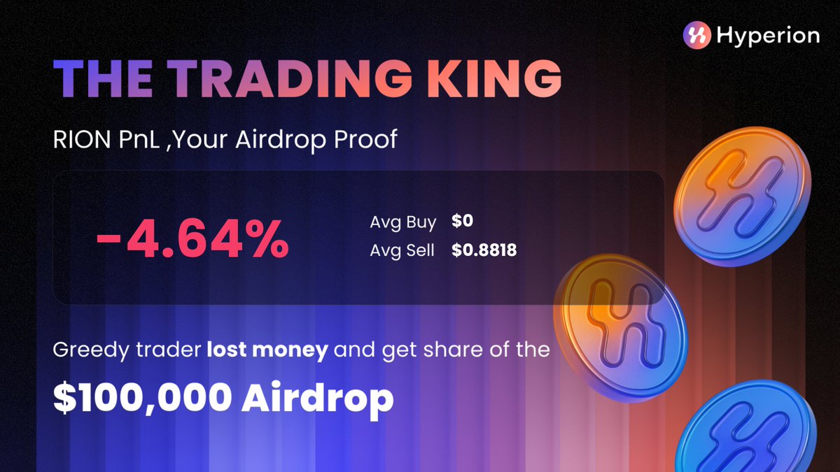 亏损了，呜呜呜。I sold RION and am now waiting for my share of the $100K Airdrop <a href="/hyperion_xyz/">Hyperion</a>

#RIONTRADINGKING