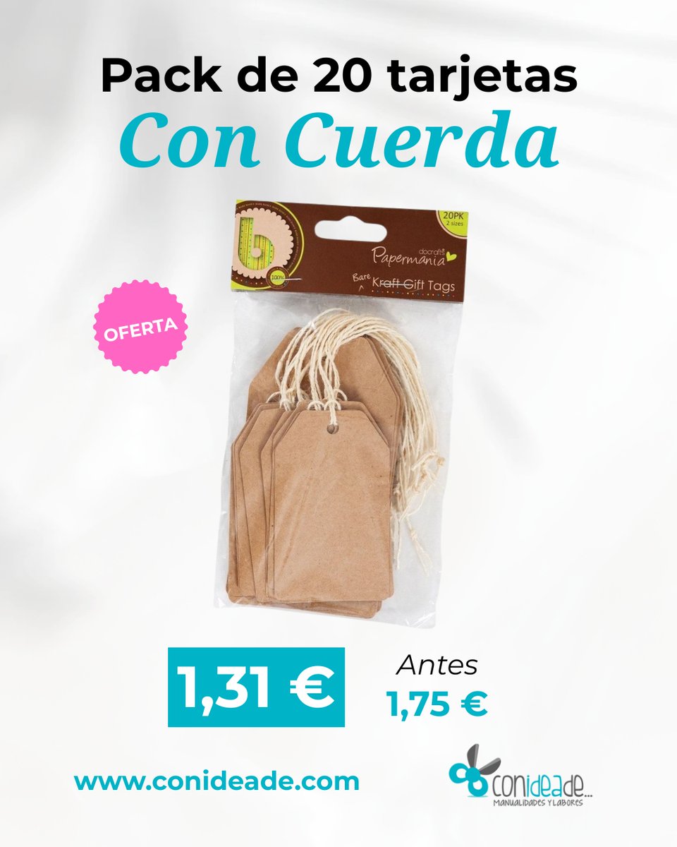 conideade's tweet photo. 20 tarjetas en color #kraft con cordón de yute a este precio es algo irresistible ✅
.
Puedes ver los colores aquí 👉 https://t.co/doqLpntuOx
.
#conideade #tiendademanualidades #diy #handmade #creatividad #tarjeteria #scrapbookiing #manualidades https://t.co/UkX4GqQpfU