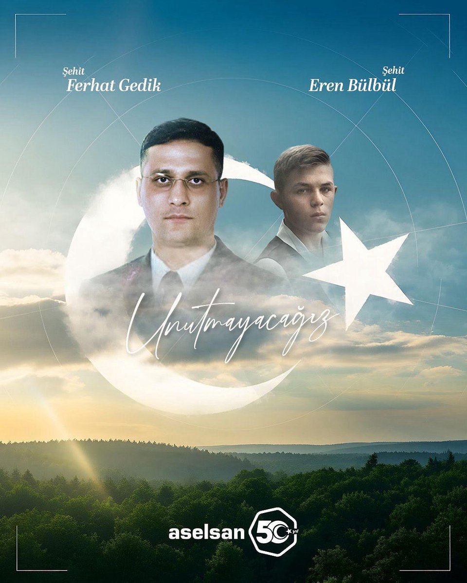 aselsan's tweet photo. Şehadetlerinin 8. yılında kahraman evladımız Eren Bülbül ve Astsubay Ferhat Gedik'i rahmetle anıyoruz. 🇹🇷 
Tüm şehitlerimize rahmet ve saygıyla...
#iyikivarsınEren
#ASELSAN https://t.co/6T6UU2wq0u