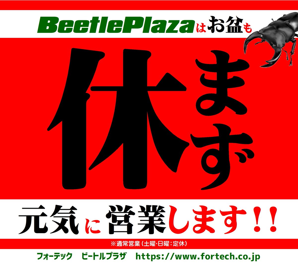 Fortech_twt's tweet photo. 【お知らせ】
BeetelePlazaはお盆も元気に営業します！🫡💪

BeetlePlaza→ https://t.co/vm3PRBupo7

#お盆
#営業
#フォーテック
#Fortech
#ビートルプラザ
#365日24時間ご注文受付 https://t.co/PhZaAvsw3D