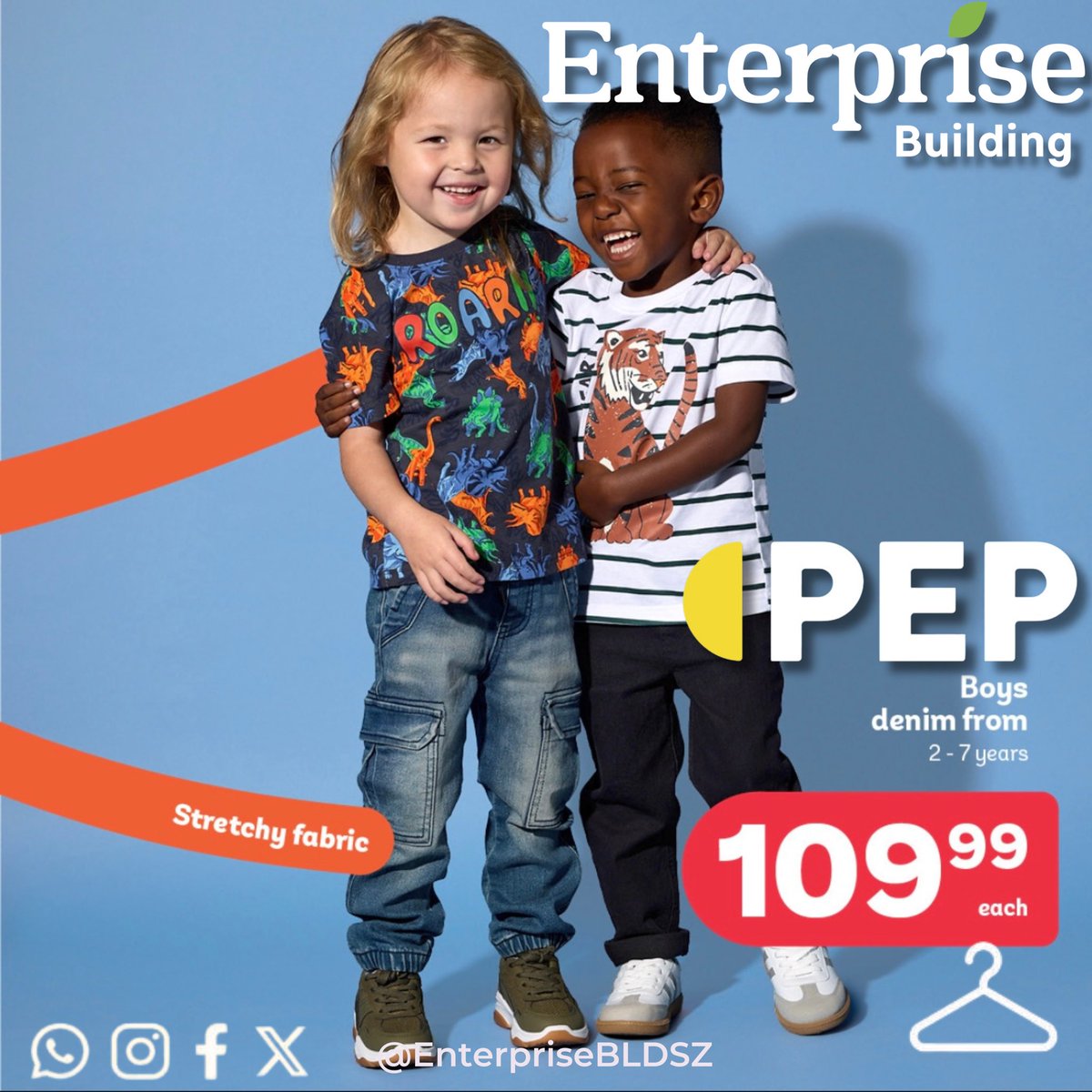 EnterpriseBldSZ's tweet photo. PEP at Enterprise Building has denim for everyone; from the cutest and most comfortable baby jeans to trendy styles for kids and adults 👖💙

Quality you can trust and prices you’ll love- for the whole family.

#Eswatini #Manzini #PEPclothing #jeans #explorepage https://t.co/dg3I1MOkqO