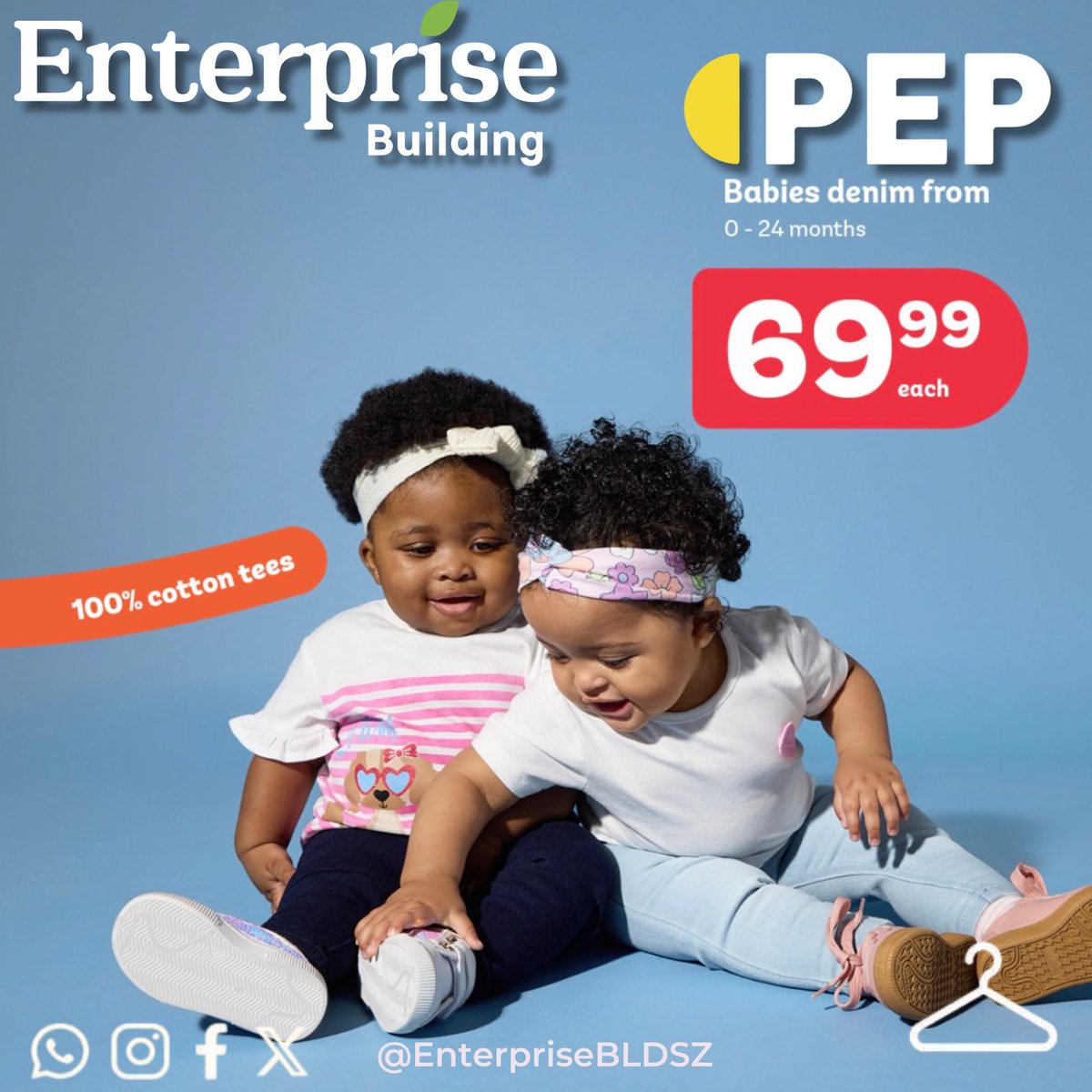 EnterpriseBldSZ's tweet photo. PEP at Enterprise Building has denim for everyone; from the cutest and most comfortable baby jeans to trendy styles for kids and adults 👖💙

Quality you can trust and prices you’ll love- for the whole family.

#Eswatini #Manzini #PEPclothing #jeans #explorepage https://t.co/dg3I1MOkqO