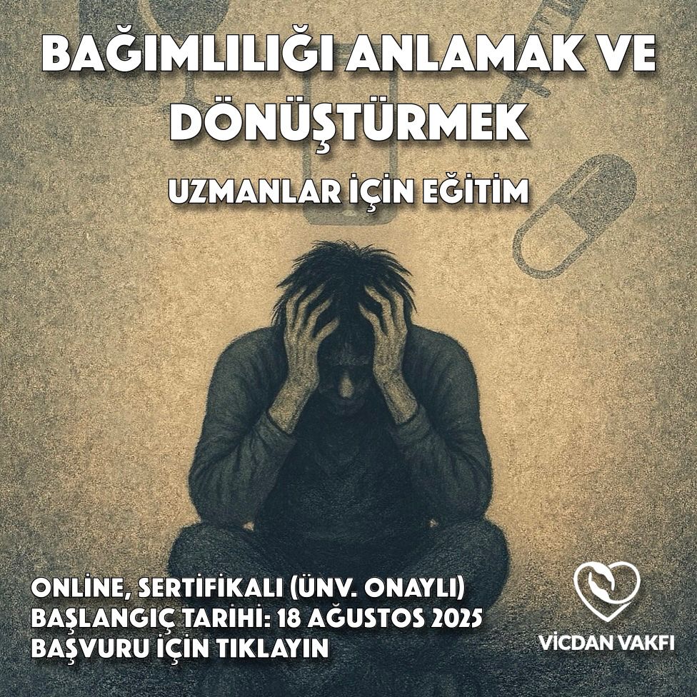 BAĞIMLILIĞI ANLAMAK VE DÖNÜŞTÜRMEK
Ekran, madde, porno, sanal kumar ve bahis bağımlılıklarıyla mücadelede uzmanlara özel eğitim. Psikolojik temeller, etkili yöntemler, güncel yaklaşımlar…

📅 18 Ağustos Pazartesi
📍 Google Meet (link paylaşılacak)
💰 Ücretlidir