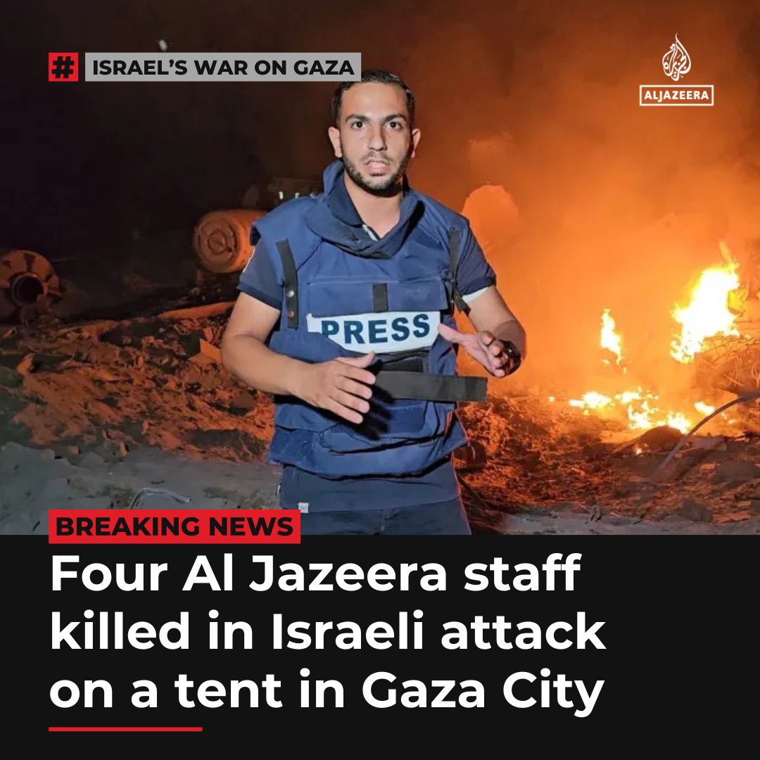 Israël a assassiné le célèbre journaliste Anas al-Sharif et toute l’équipe d’Al Jazeera.

Zéro condamnation des “démocraties” qui disent être attachés à la liberté d’informer. Zéro condamnation des “journalistes” occidentaux qui continuent de couvrir les crimes israéliens.
